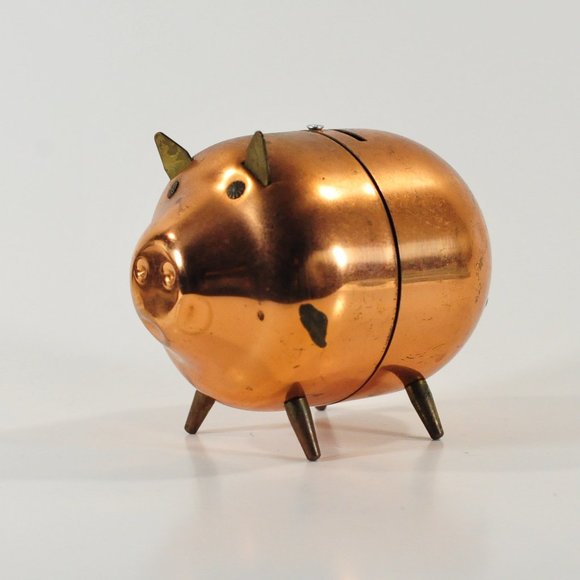1970s Modern Cute Piggy Bank Shiny Copper - Picture 1 of 11
